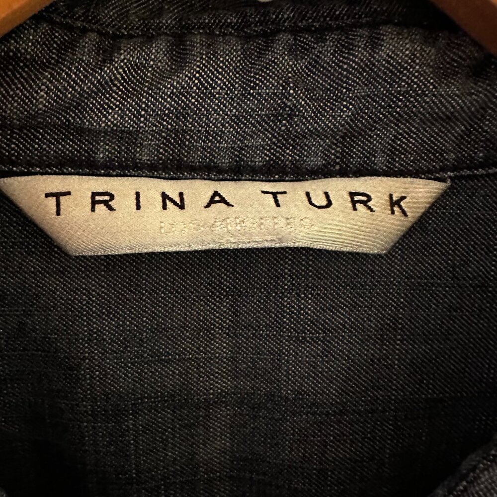 Trina Turk Deep Denim Shirt with Neck Ties - Size Large- Barely Worn - Picture 7 of 8